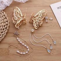 Hanfu accessories butterfly hairclip Pearl tassel grab clip back of the head side clip claw clip back Press headwear ancient hair accessories women