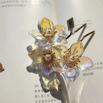 Original ancient style Hanfu hair decoration gradient orchid color epiphyllum glazed hair hairpin flower wave U hairpin Joker fairy