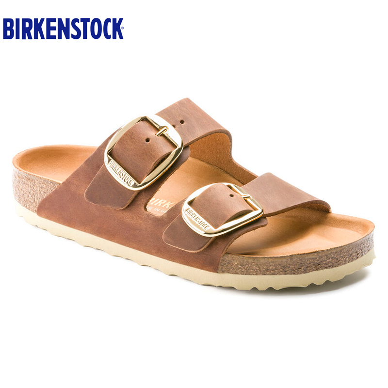 German Imported Birkenstock Shoes Birkenstock Oiled Cow Leather Large Buckle Arizona Double-Strap Cork Slippers
