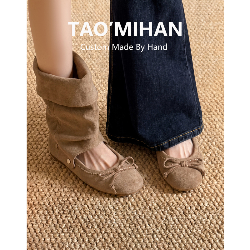 Genuine Leather Detachable Two-Way Mary Jane Shoes for Women, Summer 2026 New Style, Hidden Heel Ballet Booties, Short Boots Genuine Leather Detachable Two-Way Mary Jane Shoes for Women, Summer 2026 New Style, Hidden Heel Ballet Booties, Short Boots