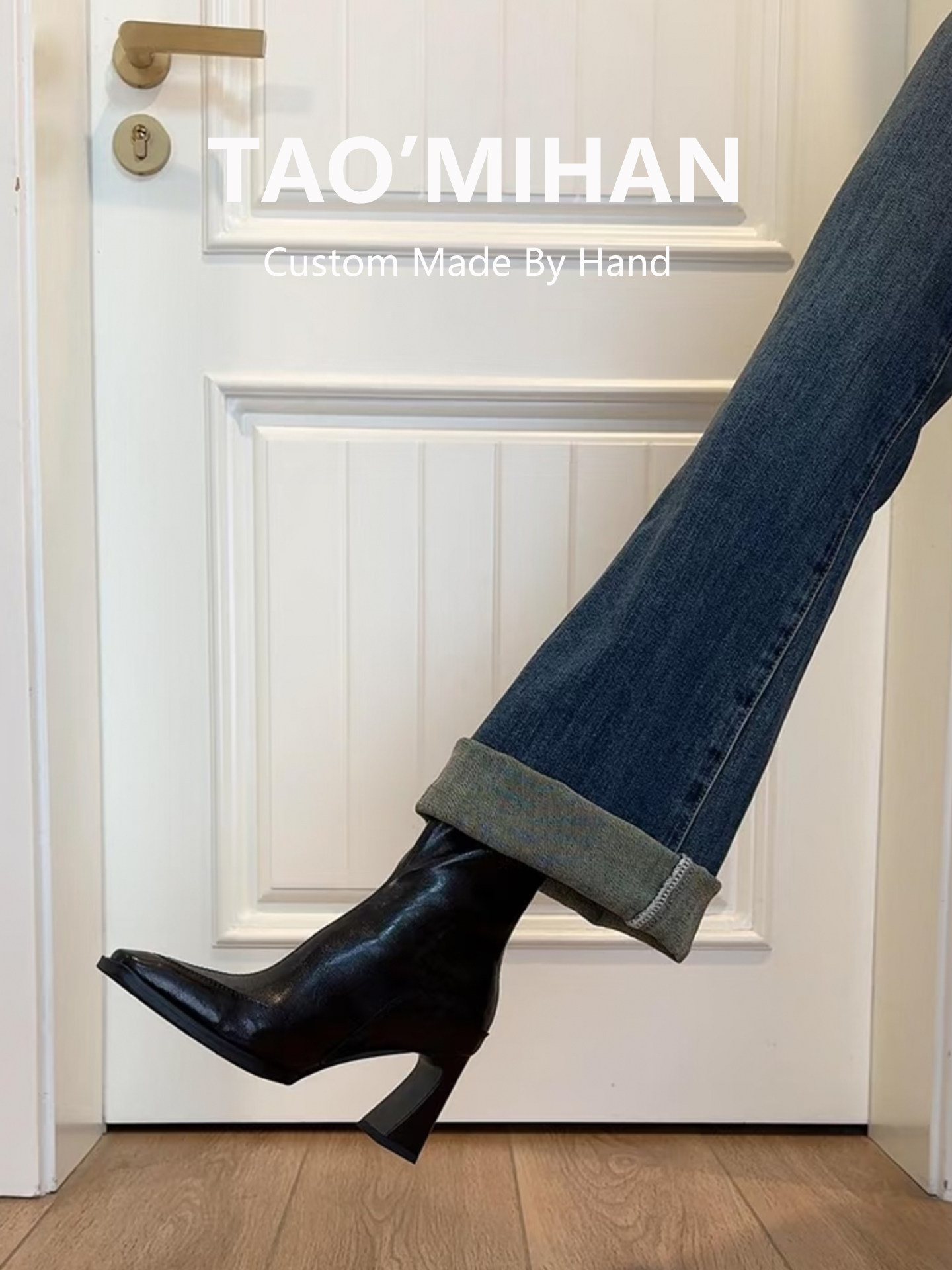 High-Heeled Short Boots for Women 2025 Autumn and Winter New Square-Toe Martin Boots Black Fleece-Lined Thick Heel Elastic Slim Boots