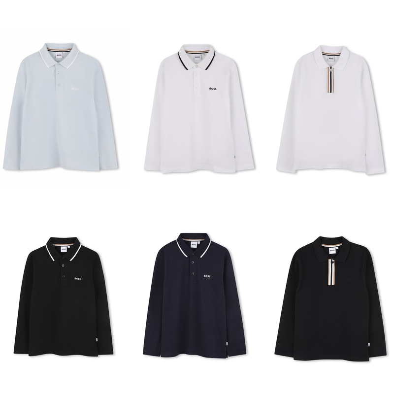 In-Stock Boss Children's Clothing 25 Autumn/Winter Children's Polo Shirt Solid Color Long-Sleeve T-Shirt Pullover Casual Stand-Up Collar Top
