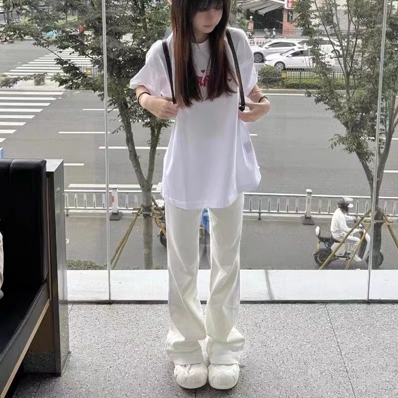 American High Street Style Simple Narrow Fit Non-Tight White Jeans Straight Leg Petite Wide Leg High Waist Slimming Long Pants