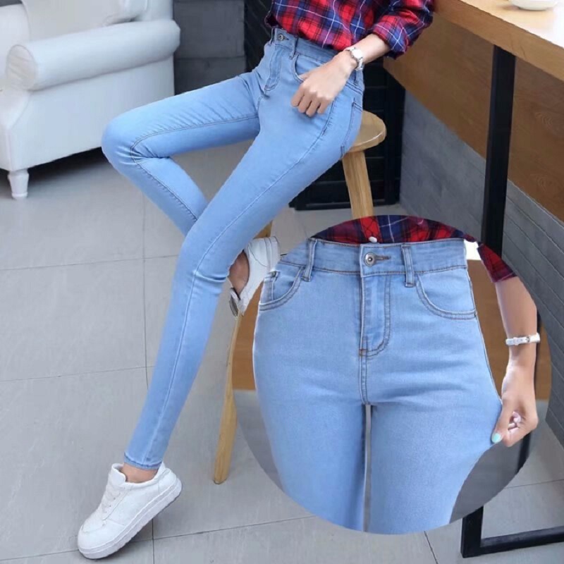 Sky Blue Versatile Slim-Fit Jeans for Women, Spring and Summer, Slimming, Stretchy, Cropped Pants, Thin Korean Style Student Pencil Pants