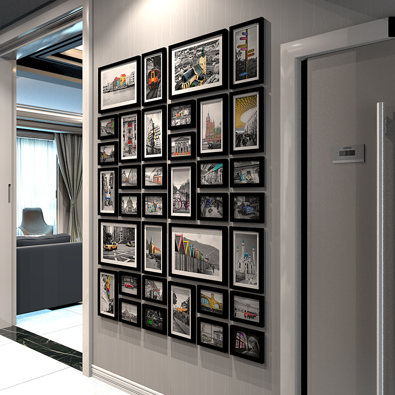 Modern minimalist photo wall solid wood Vertical style Shut Down Aisle Photo Frame Wall Living-room Hanging Wall Decorative Enterprise Cultural Wall