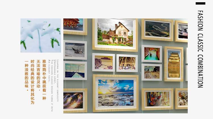 Фотография из натурального дерева, диван, настенная современная и минималистичная фоторамка 