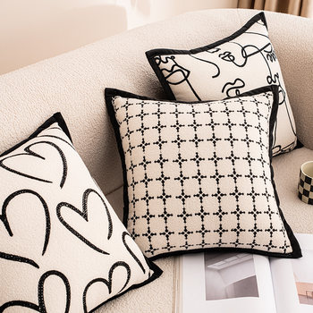 French black and white pillow cushion sofa living room cushion pillow cover without core rectangular pillow cover large back cushion
