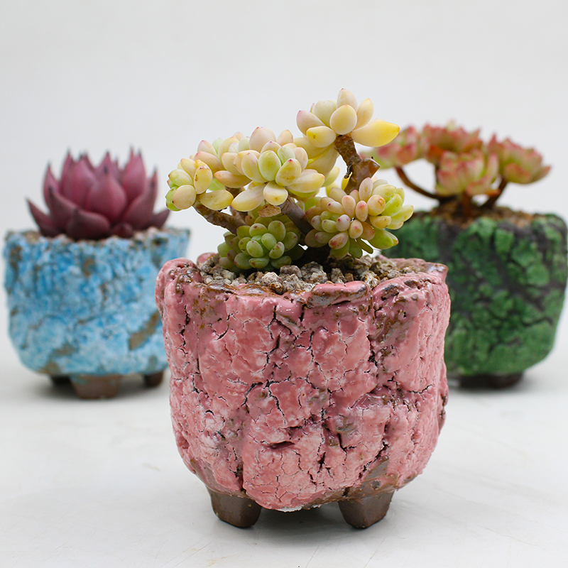 Hand pinched bursting flower pots rough pottery breathable succulent plants new burst bonsai Dezhen pink medical stone flower pot volcano