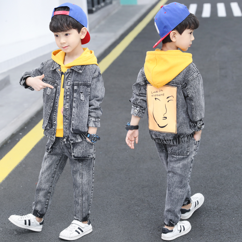 Boys spring and autumn suits 2022 new middle and large children's denim children's casual children's clothing boys clothes three-piece suit
