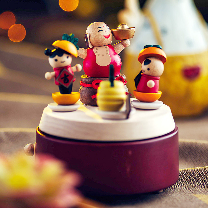 Jeanrard music box New Year gift wooden music box to send girls bestie children children gifts to the god of wealth