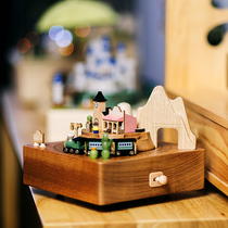 jeancard music box wooden music box Western small train send boyfriend girl lover child with spin