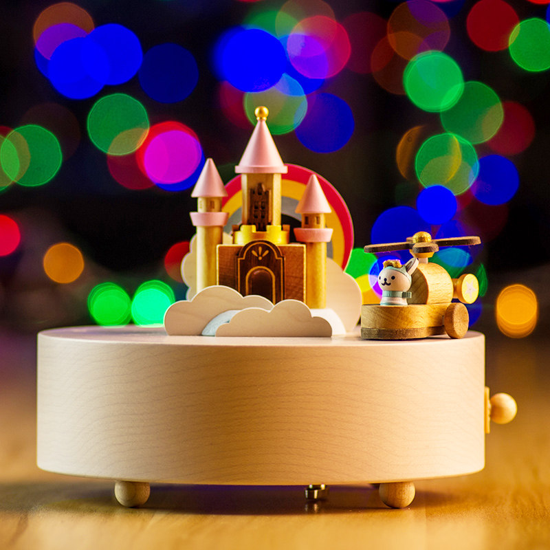 Creative Gift Gifts Girlfriend Birthday Cloud Happy Castle Music Box Wooden Eight-Oct Box Christmas Girls Blue Girls