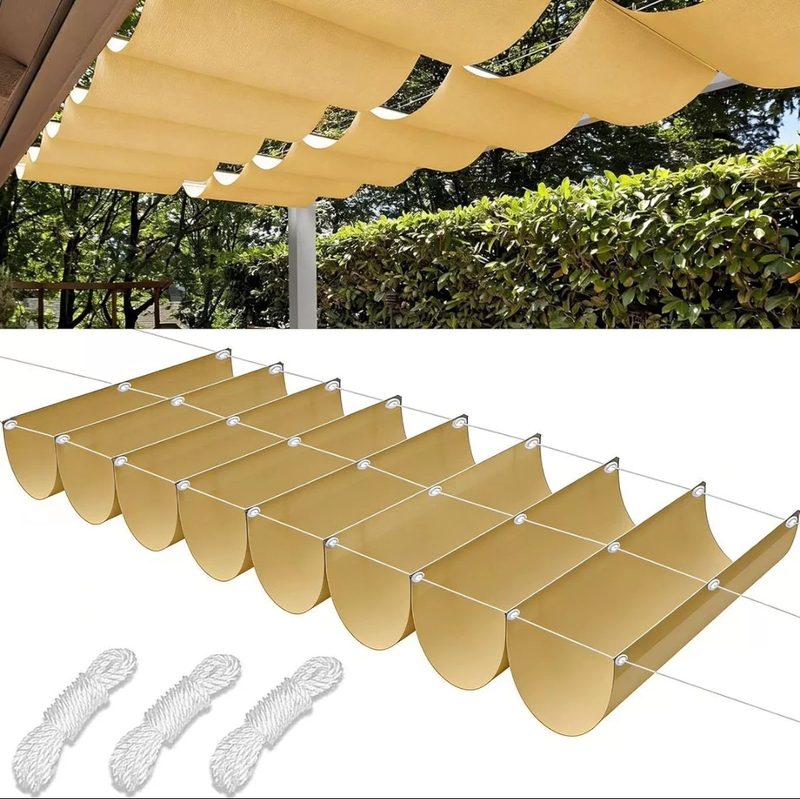 Retractable Sunshade Tarp, Wave-Shaped Sunshade Sail, Waterproof Sunshade Cloth, Polyester Oxford Cloth, Outdoor Gazebo Sunshade Net