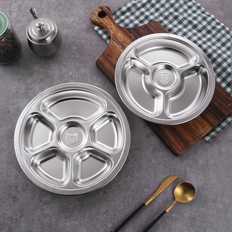 304 stainless steel cafeteria multi-grid fast food plate round cartoon school staff meal with a meal plate