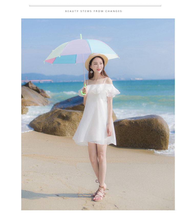 2018 mùa hè mới của phụ nữ quây vai kỳ nghỉ bãi biển váy organza dây đeo váy Một từ váy váy suông chữ a