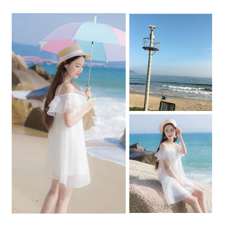 2018 mùa hè mới của phụ nữ quây vai kỳ nghỉ bãi biển váy organza dây đeo váy Một từ váy váy suông chữ a