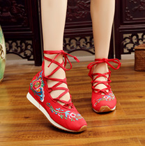 Comfortable tourism old Beijing cloth shoes increased 5CM Joker embroidered shoes British Korean square dance womens shoes