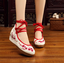 New peach blossom shining lace embroidered shoes old Beijing cloth shoes song gao di hidden wedge ethnic womens shoes