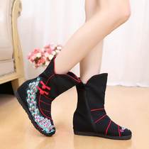 Старое пекинское тканевые туфли-павлин-вышитый национальный ветер в усилие застежки на молнии ботинки-одиночные сапоги для корейских женщин