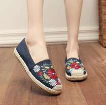 Old Beijing cloth shoes New embroidered shoes ethnic style casual cloth shoes linen fisherman shoes Korean womens single shoes