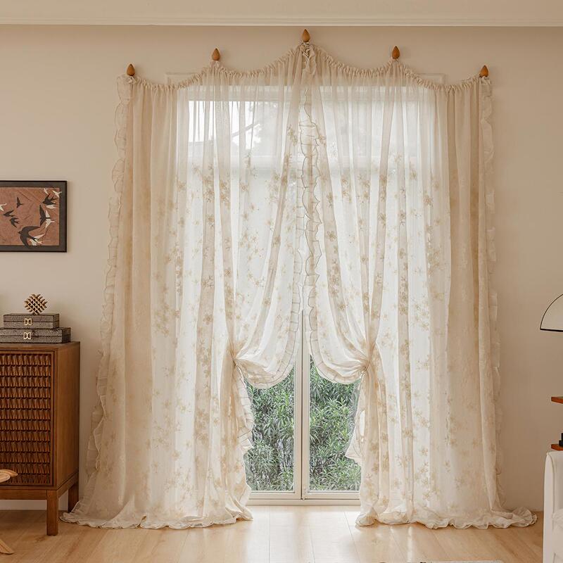 New French Atmosphere Dome Curtain Retro Cotton Thread Embroider Window Screen Studio Partition Curtain Arch Decorative Curtain