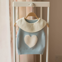 Baby girl sweater knitted vest cute heart-shaped pullover vest jacket 1-2-3-4 years old childrens clothing sweater