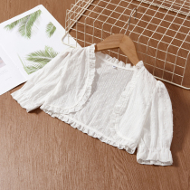 Summer Korean style thin mid-sleeve sun protection jacket for girls with three-quarter sleeves white small shawl to wear with cheongsam skirt top