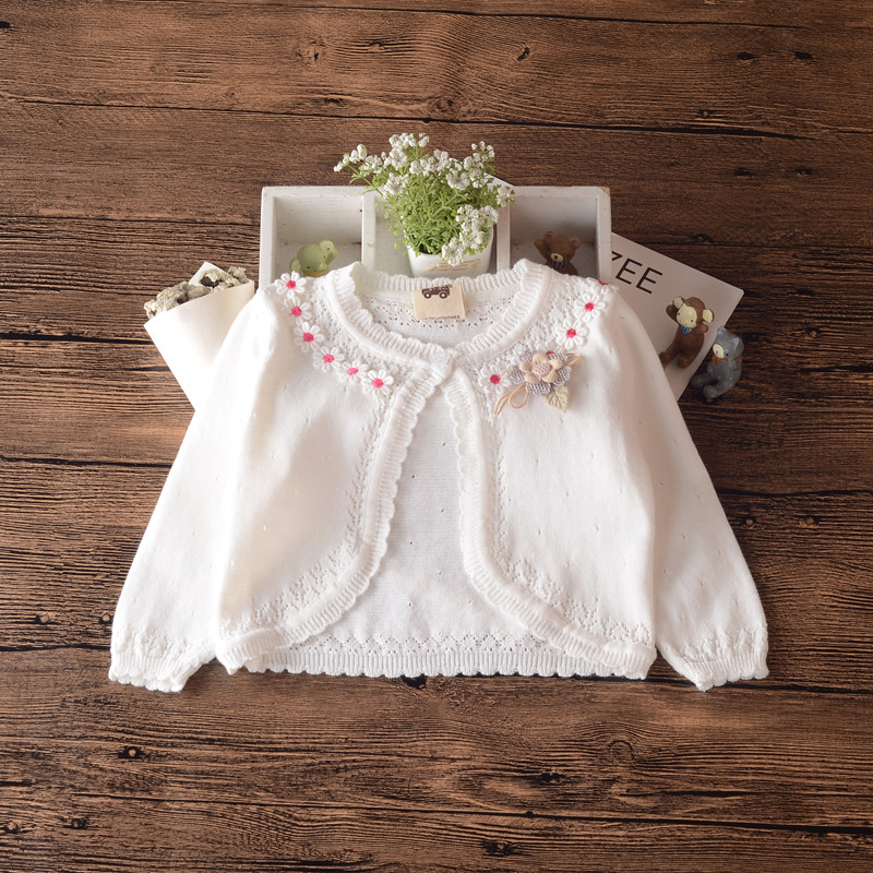 Girl Pure Cotton Air Conditioning Shirt Summer Small Shawl Spring Autumn Children Knit Cardiovert White Short Coat 0-1-7 Year Old Blouse 3