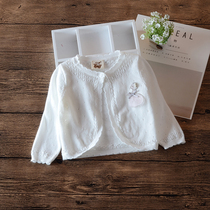 Spring and summer girls white shawl knitted cardigan hollow long sleeve shawl in the big children summer short air-conditioned shirt