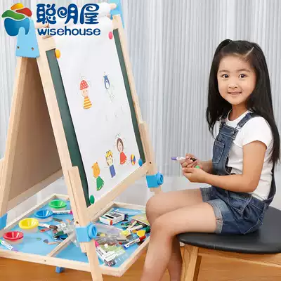 Doodle board solid wood children's drawing board easel set Household magnetic small blackboard lifting bracket type large luxury version