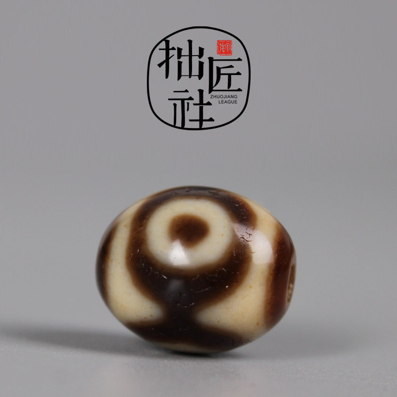 Tibet Daluo three-eyed dzi tooth yellow old dzi natural old mine diy bracelet string waist bead top bead back cloud Lezi