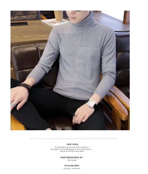 Áo len nam mùa thu trong áo len cổ cao thanh niên cotton mỏng chạm đáy có thể được biến thành cổ áo cao màu rắn quần áo nam áo nam