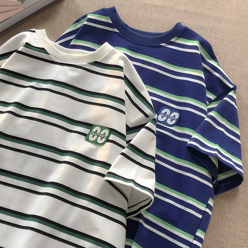 Японская трендовая футболка с коротким рукавом для отдыха для влюбленных, оверсайз