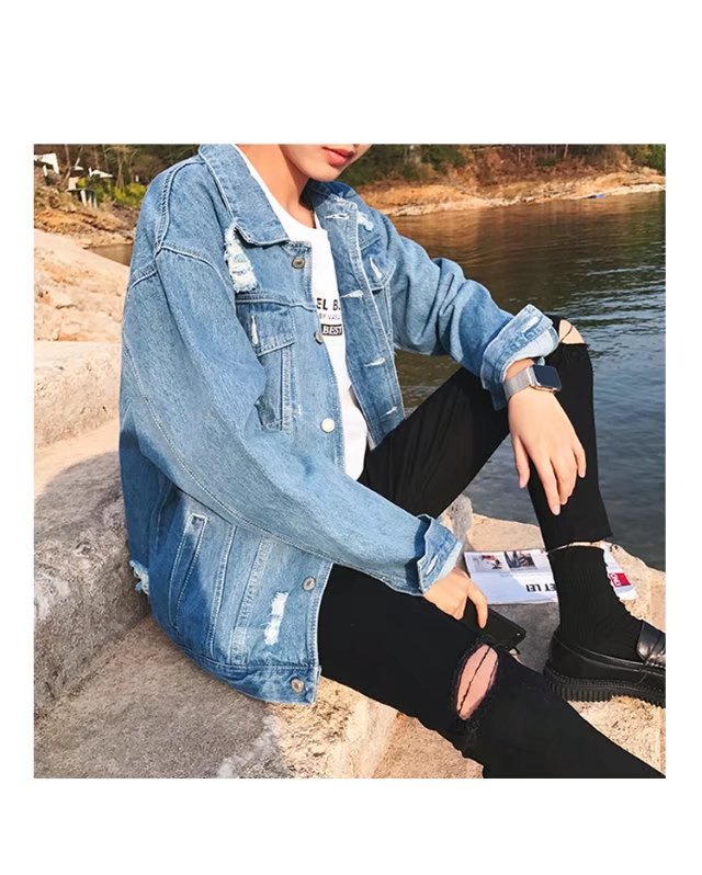 Denim jacket nam Hàn Quốc phiên bản của xu hướng 2018 new triều cá tính nam lỗ thời trang hoang dã của nam giới áo khoác áo sơ mi