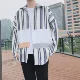 Phiên bản Hàn Quốc của áo sơ mi kẻ sọc tay áo tăng trưởng lỏng lẻo phong cách Hồng Kông nhỏ tươi sinh viên đẹp trai tay áo sọc bảy điểm áo sơ mi cao cấp