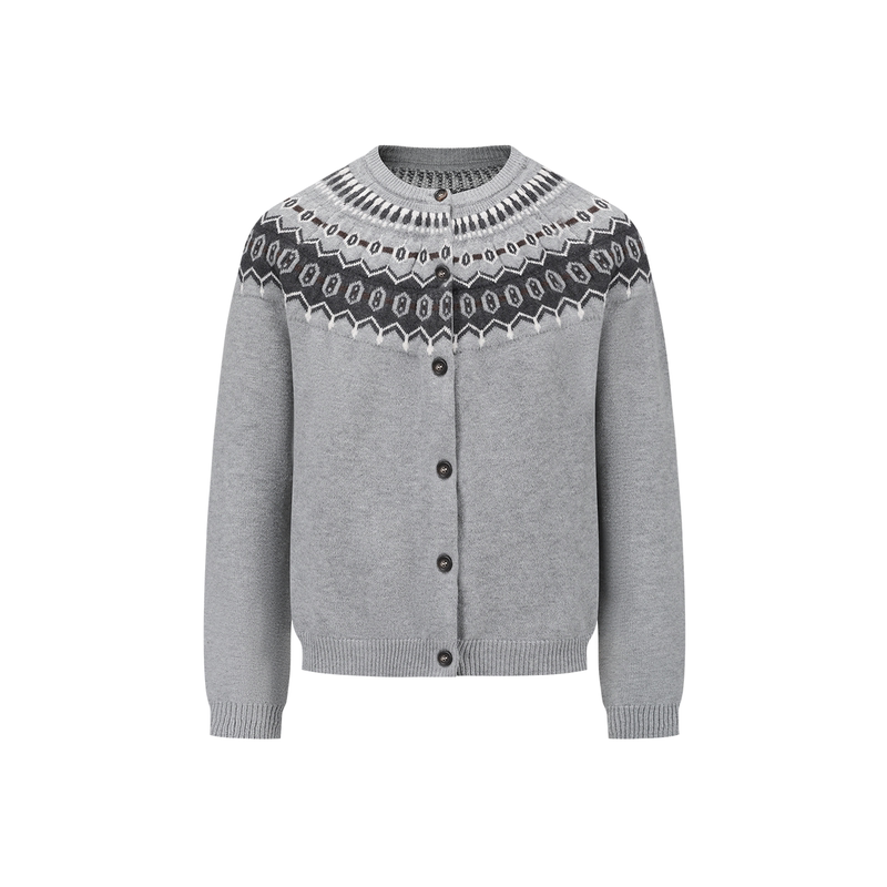 Manuscript Fair Isle Sweater Cardigan, Soft and Cozy Island Wool, Preppy Style Jacquard Texture Knit Cardigan Manuscript Fair Isle Sweater Cardigan, Soft and Cozy Island Wool, Preppy Style Jacquard Texture Knit Cardigan