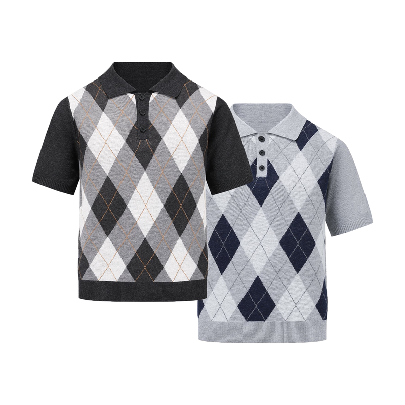 Manuscript Argyle Polo Wool Short Sleeve Casual Regular Shoulder British Style Summer Plaid Lapel T-Shirt Summer Manuscript Argyle Polo Wool Short Sleeve Casual Regular Shoulder British Style Summer Plaid Lapel T-Shirt Summer