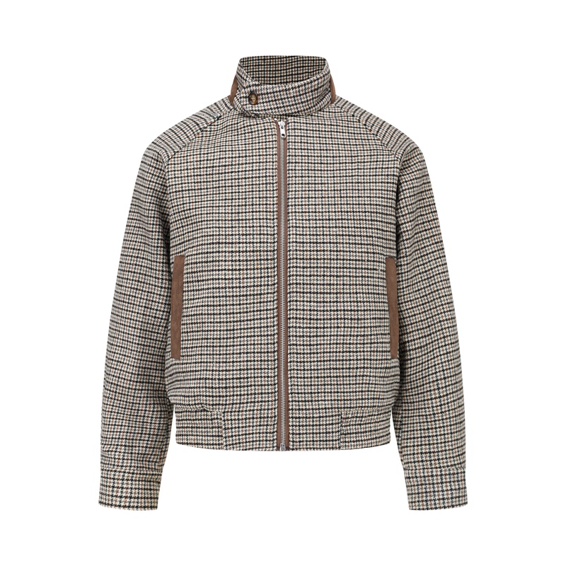 Manuscript Hunting Jacket with Houndstooth Pattern, Prince of Wales Suede Patchwork Hunting Collar Coat