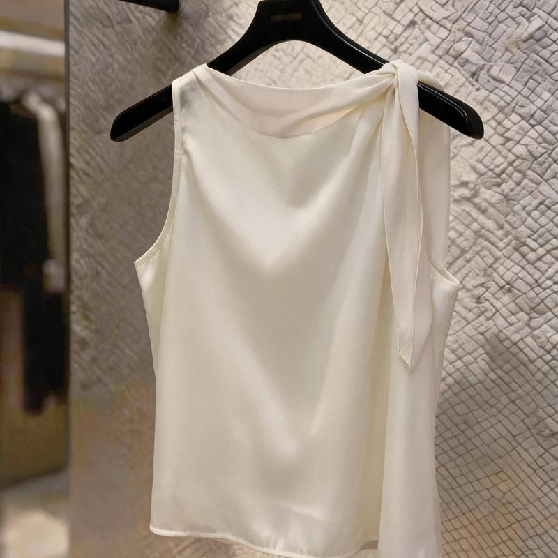 French-Style Swing Collar Acetate Satin Sleeveless Vest for Women, Summer Loose Design, Niche and Stylish Blouse with Ribbons French-Style Swing Collar Acetate Satin Sleeveless Vest for Women, Summer Loose Design, Niche and Stylish Blouse with Ribbons