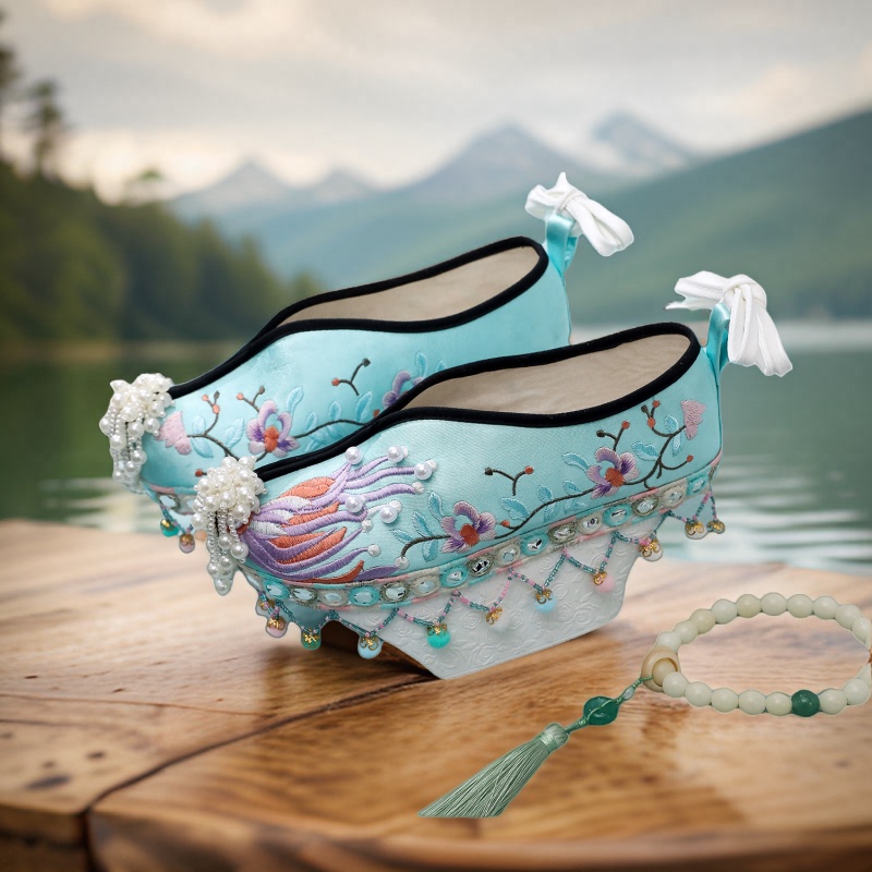 Original 2025 Spring Retro Hanfu Shoes for Women, Palace Shoes, Ancient Qing Dynasty Style Flag Shoes, Flower Pot Sole Embroidered Shoes