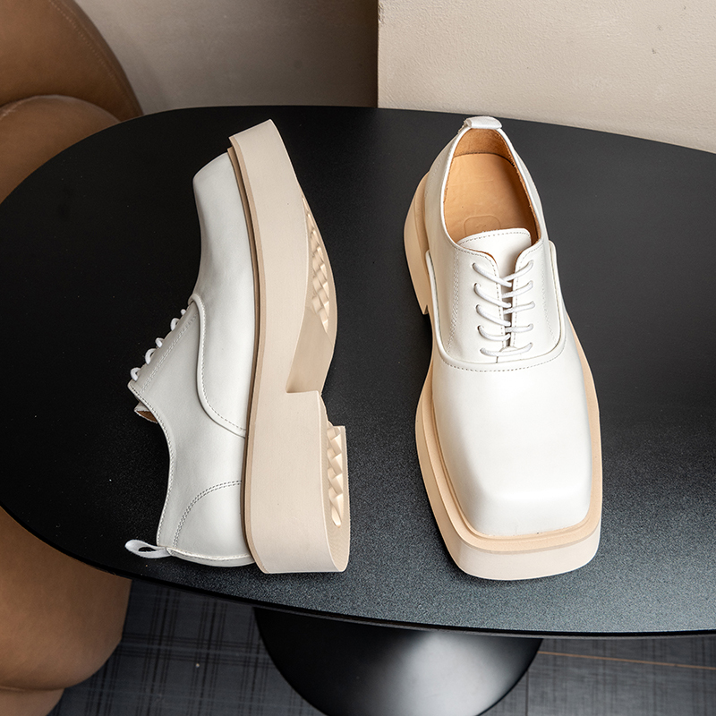 High-End First-Layer Cowhide Future White Square-Toe Derby Shoes for Men, British Style Height-Increasing Casual Leather Shoes, Breathable and Odor-Resistant High-End First-Layer Cowhide Future White Square-Toe Derby Shoes for Men, British Style Height-Increasing Casual Leather Shoes, Breathable and Odor-Resistant