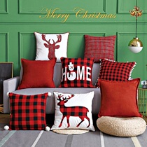 Christmas theme pillow red black plaid family sofa pillow bedside cushion Christmas Eve gift flannel pillowcase