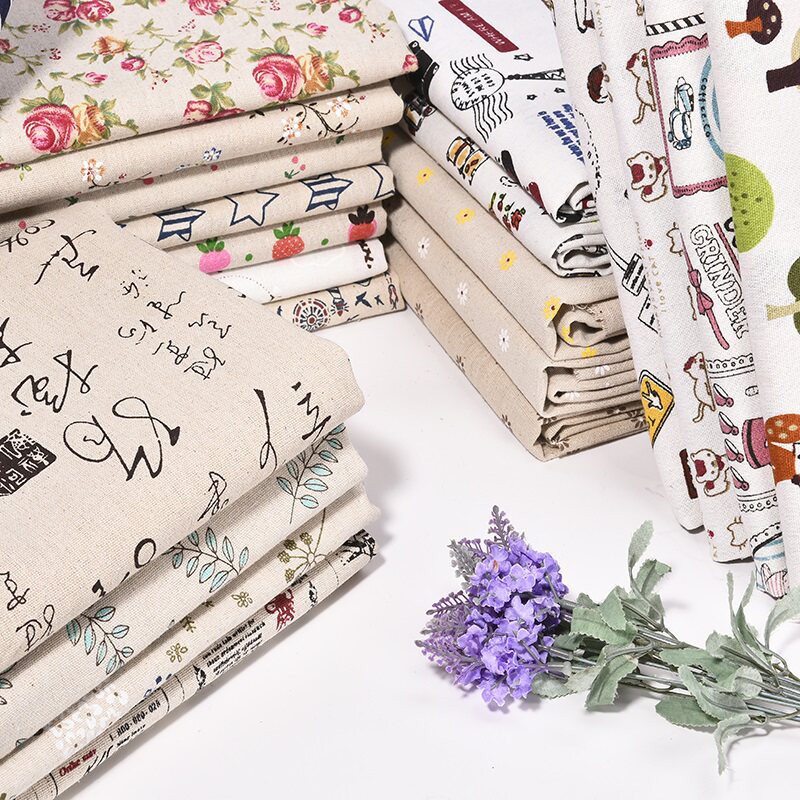 Broken Flowers Cotton Linen Fabric Printed Linen Fabric Handmade DIY Plaid Tablecs Table Busins Wind Mesh Red Curtain Background Bouquet