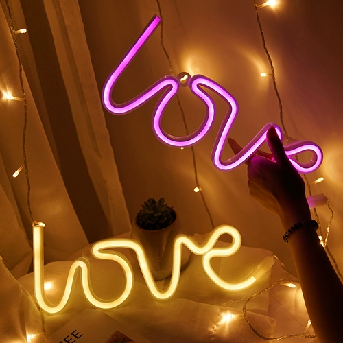 520 Сюрприз Использование в сети красных волн Loe Neon Girl Сердца общежития для общежития макет творческий роман