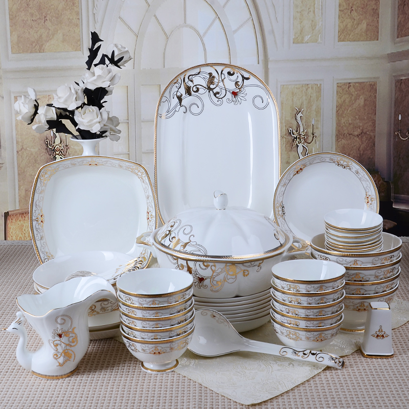 European dishes suit tangshan princess I 52 head tableware suit dishes household ipads China Chinese dish bowl