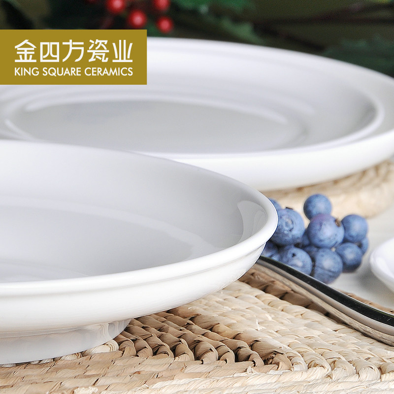 Gold square pure white ipads porcelain tableware plate beefsteak disc sushi plate flat circular plate western - style food plate