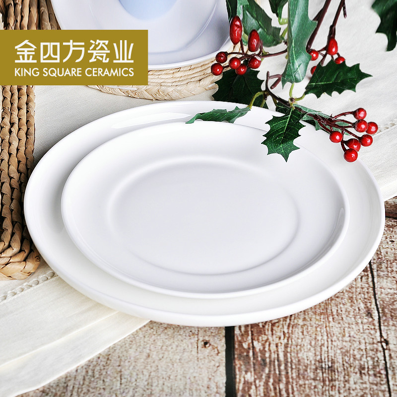 Gold square pure white ipads porcelain tableware plate beefsteak disc sushi plate flat circular plate western - style food plate
