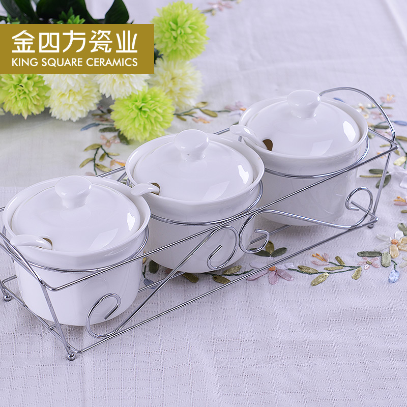 Gold square creative ceramic ipads China practical stainless steel frame kitchen spices flavor GuanPing boxed set combination