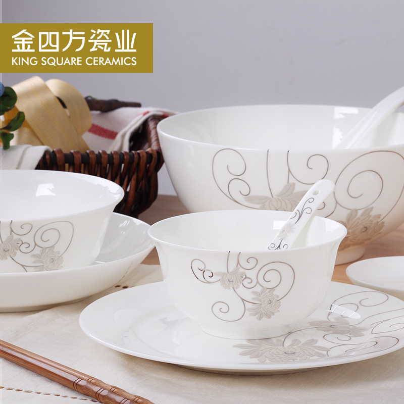 Gold square home dishes tangshan 28/56 Chinese style skull porcelain tableware suit dishes porcelain ceramic marriage