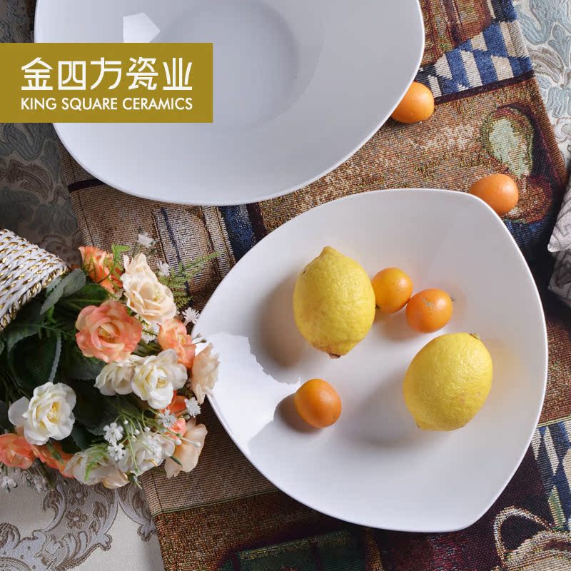 Deep gold sifang ipads porcelain white triangle salad bowl size bowl of dessert dishes tableware ceramic plate soup plate